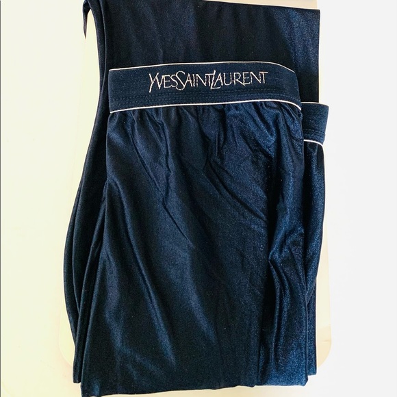 Vintage Yves Saint Laurent shiny dark royal blue soft satin opaque tights S-M - Picture 2 of 5
